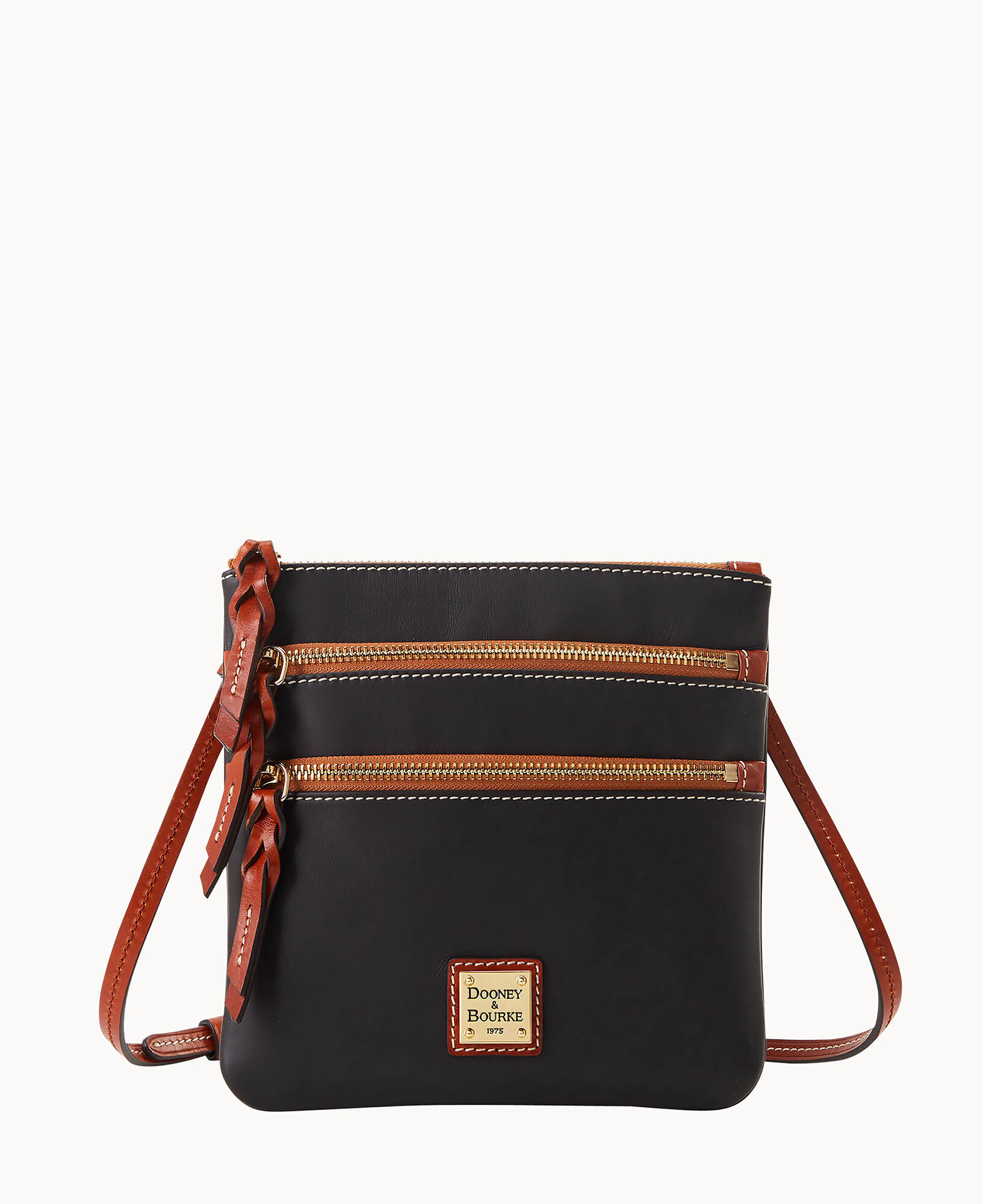 Dooney & Bourke Florentine Leather Triple Zip Crossbody Bag Purse Black