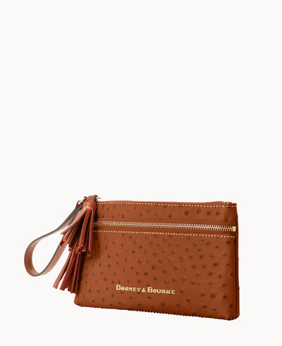 Ostrich Double Zip Wristlet