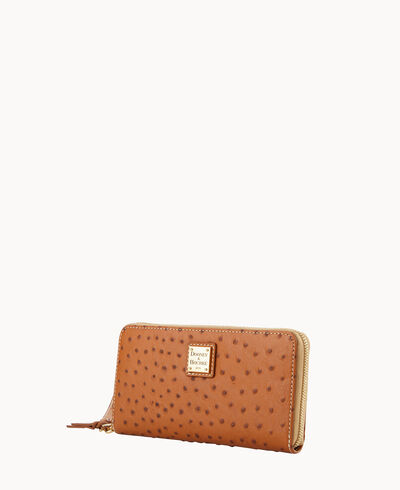 Ostrich Large Zip Around Wristlet