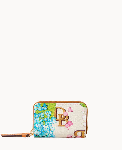 Hydrangea Monogram Zip Around Credit Card Case