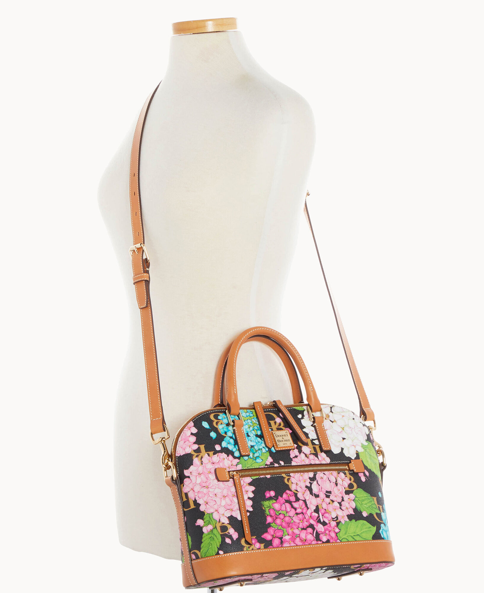Hydrangea Monogram Domed Zip Satchel