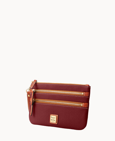 Pebble Grain Triple Zip Wristlet