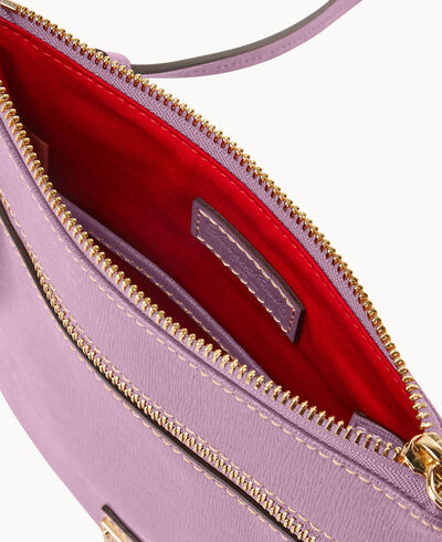 Saffiano Double Zip Tassel Crossbody