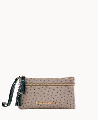 Ostrich Double Zip Wristlet