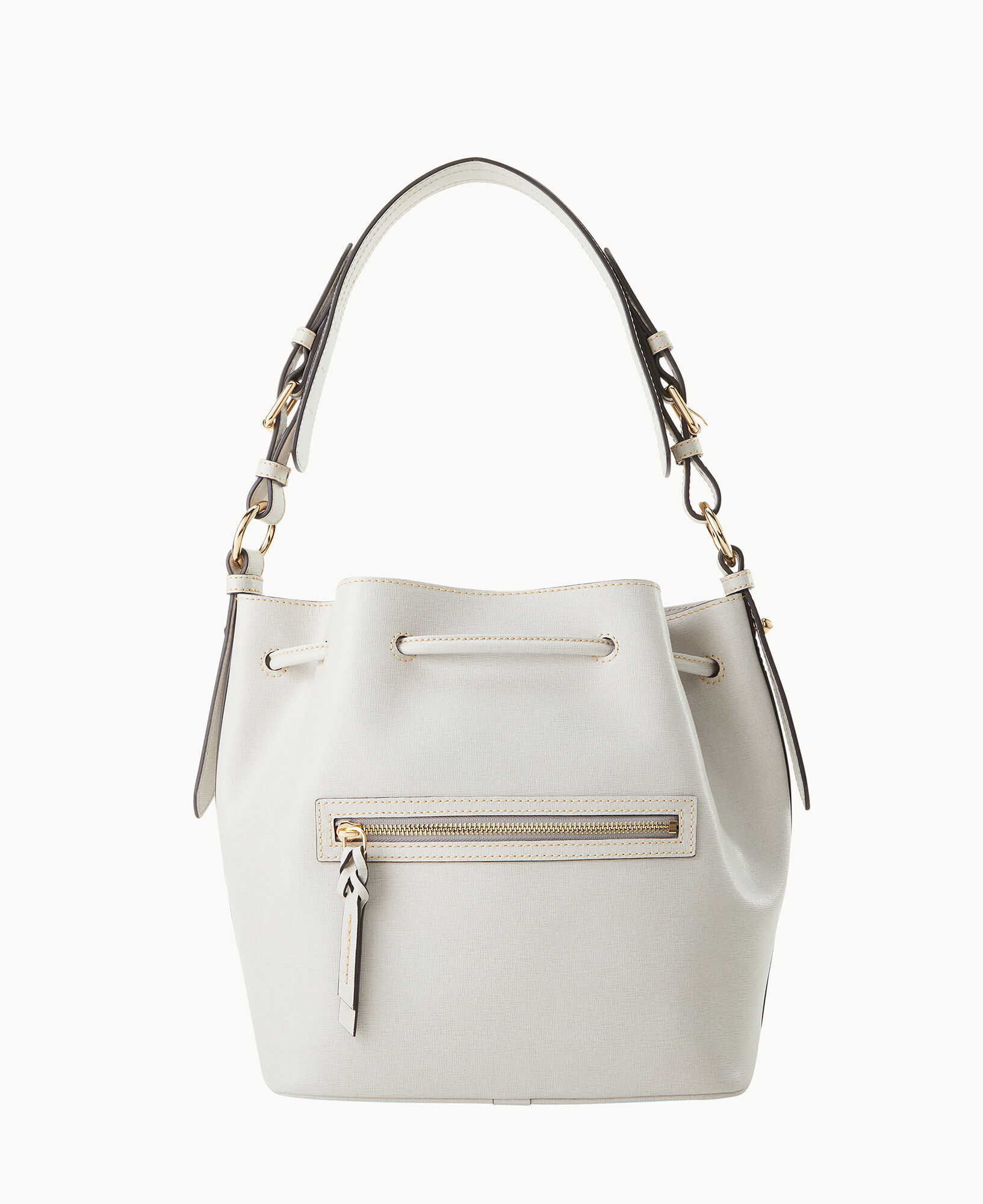 Dooney Bourke Women s Saffiano Drawstring Leather Shoulder Bag in Ecru