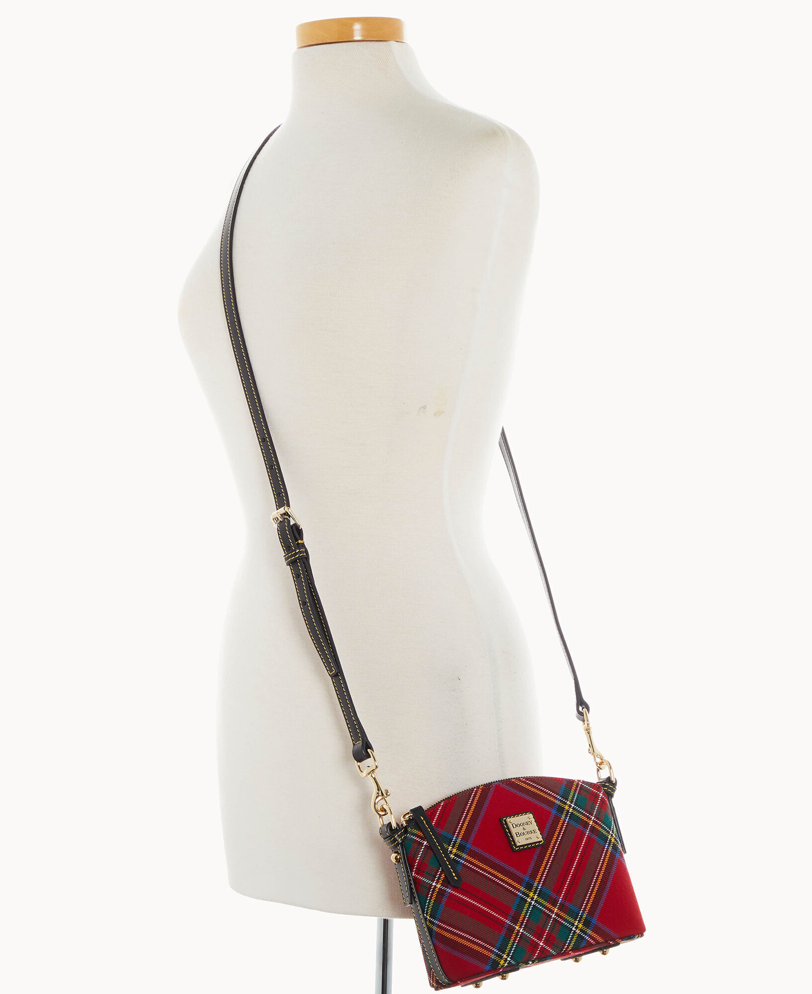 Dooney Bourke Women s Tartan Mini Domed Crossbody Coated Cotton Shoulder Bag in Red