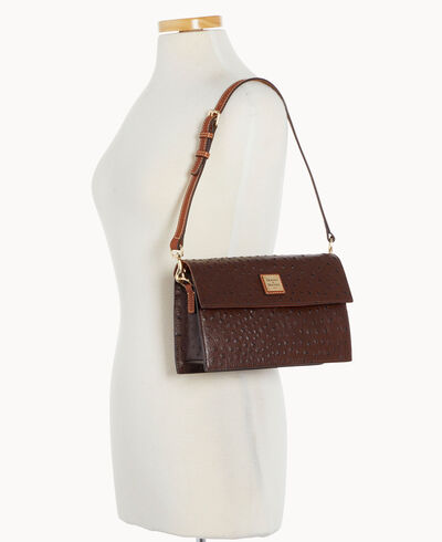 Ostrich East West Flap Shoulder Bag