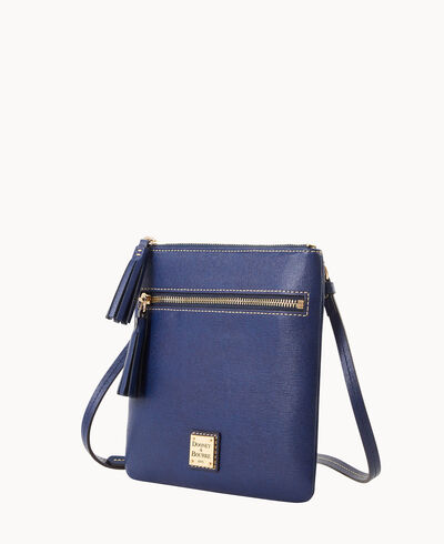 Saffiano Double Zip Tassel Crossbody