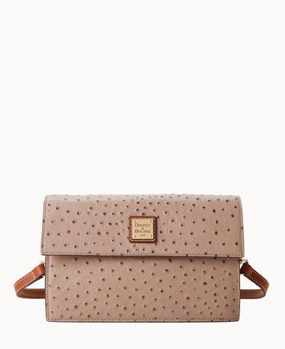 Ostrich East West Flap Shoulder Bag