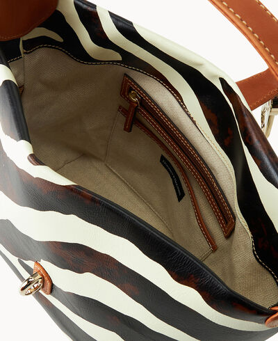 Zebra Leather Logo Lock Hobo