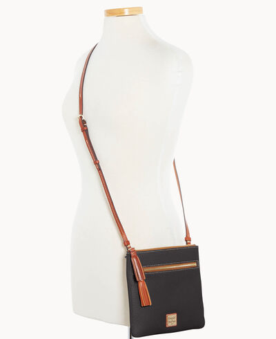 Pebble Grain Double Zip Tassel Crossbody