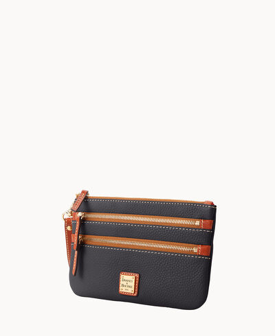 Pebble Grain Triple Zip Wristlet