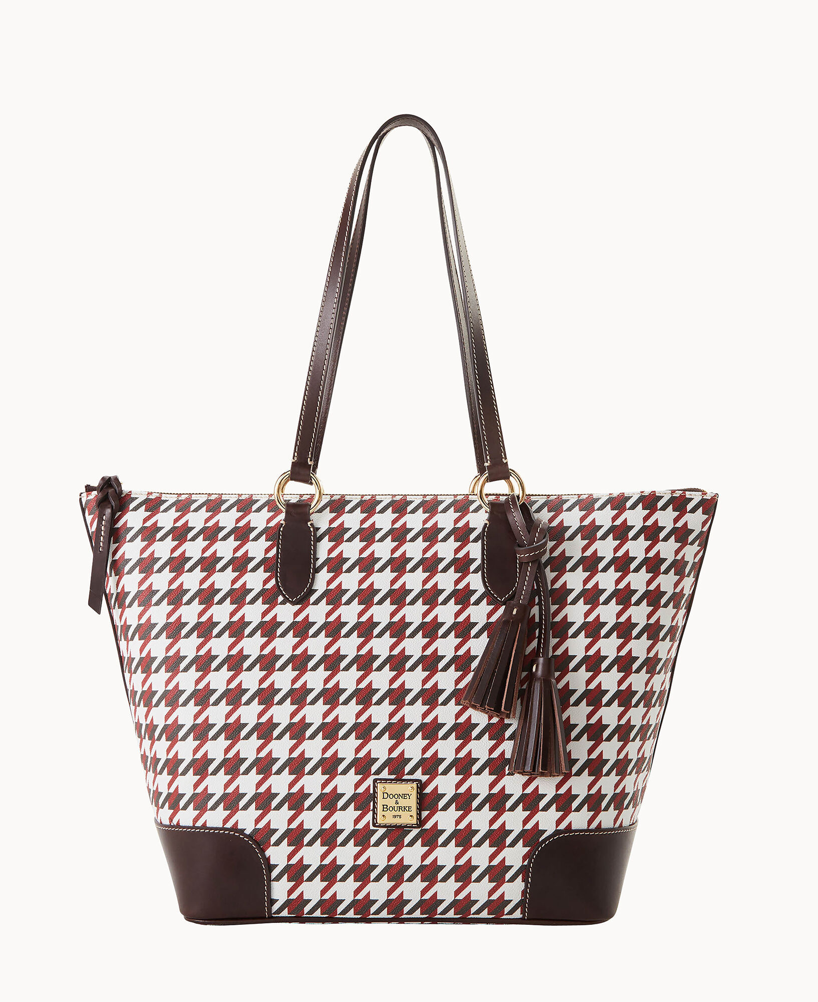 Houndstooth Shoulder Tote Bag Black With Bag Charm