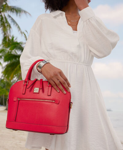 Saffiano Domed Zip Satchel