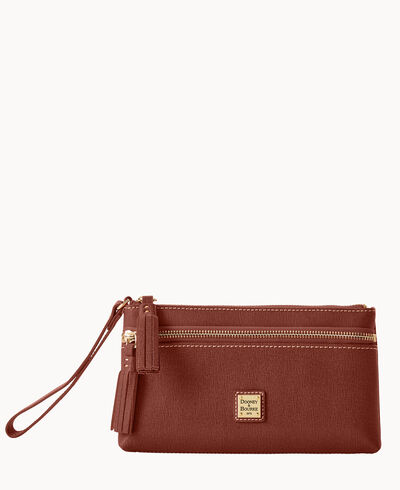 Saffiano Double Zip Wristlet