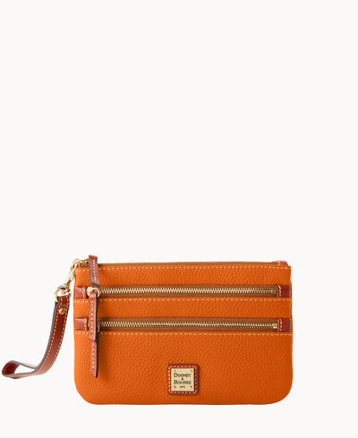 Pebble Grain Triple Zip Wristlet
