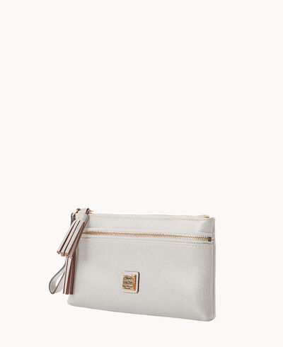 Saffiano Double Zip Wristlet