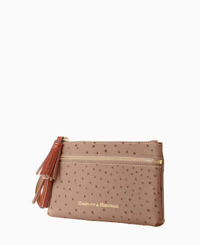 Ostrich Double Zip Wristlet