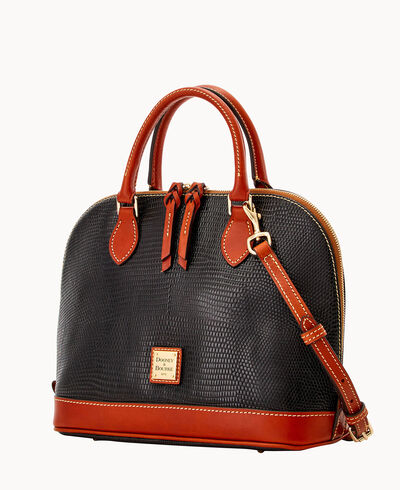 Embossed Lizard Zip Zip Satchel