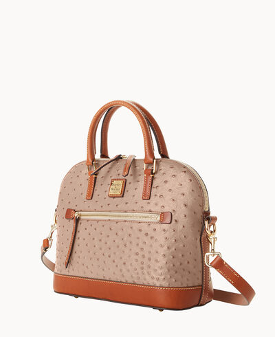 Ostrich Domed Zip Satchel