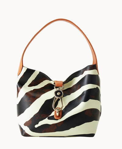 Zebra Leather Logo Lock Hobo