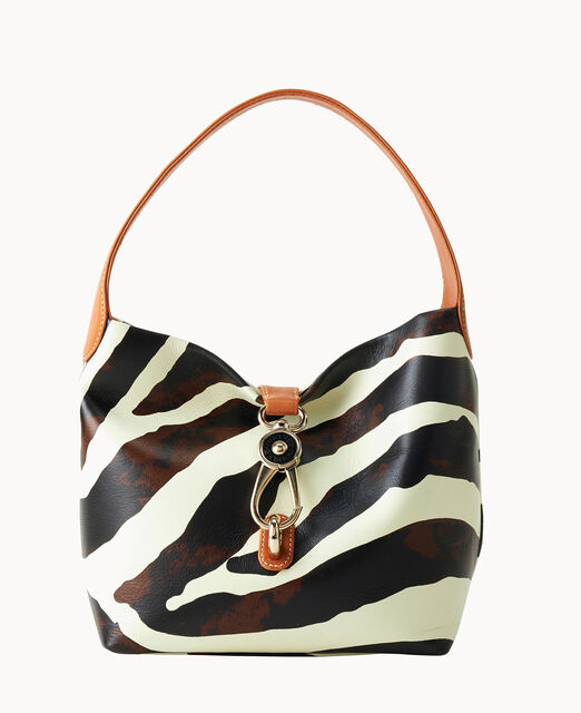 Zebra Leather Logo Lock Hobo
