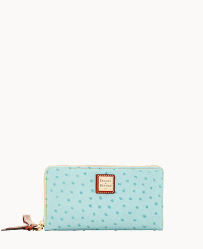 Ostrich Large Zip Around Wristlet