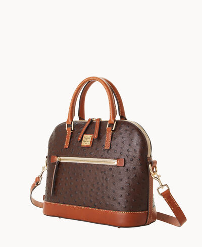 Ostrich Domed Zip Satchel