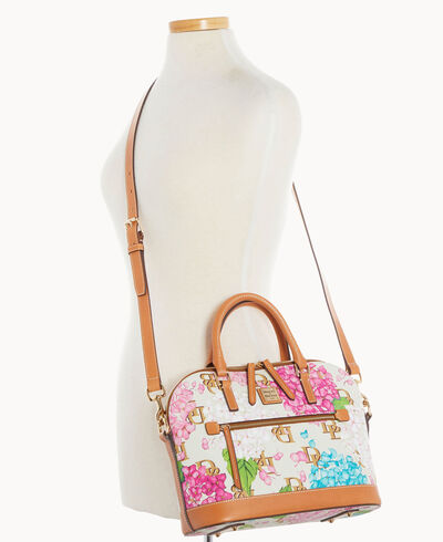 Hydrangea Monogram Domed Zip Satchel