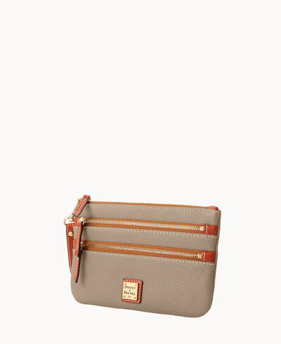 Pebble Grain Triple Zip Wristlet