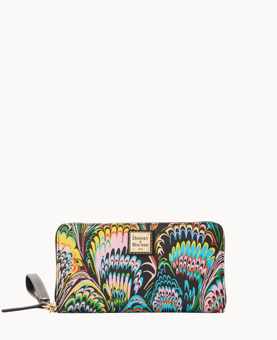 Plumes Large Zip Around Wristlet