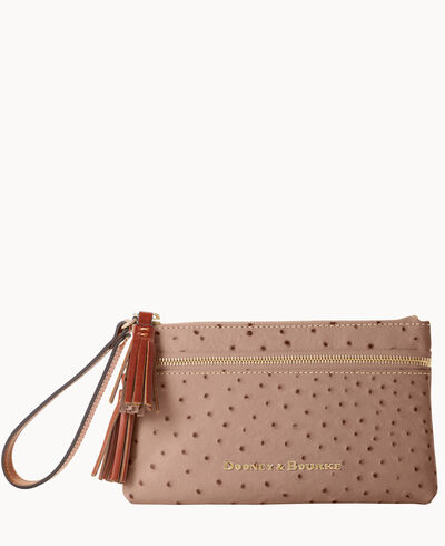 Ostrich Double Zip Wristlet