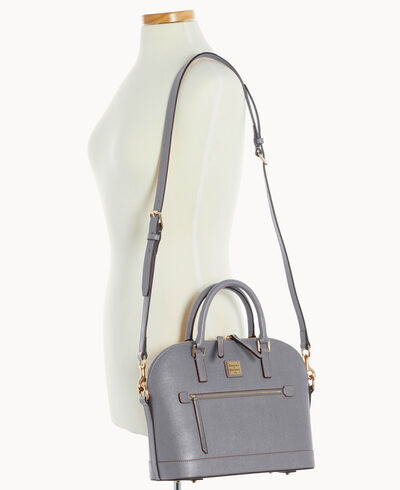 Saffiano Domed Zip Satchel