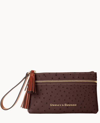 Ostrich Double Zip Wristlet