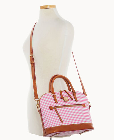 Gingham Domed Zip Satchel