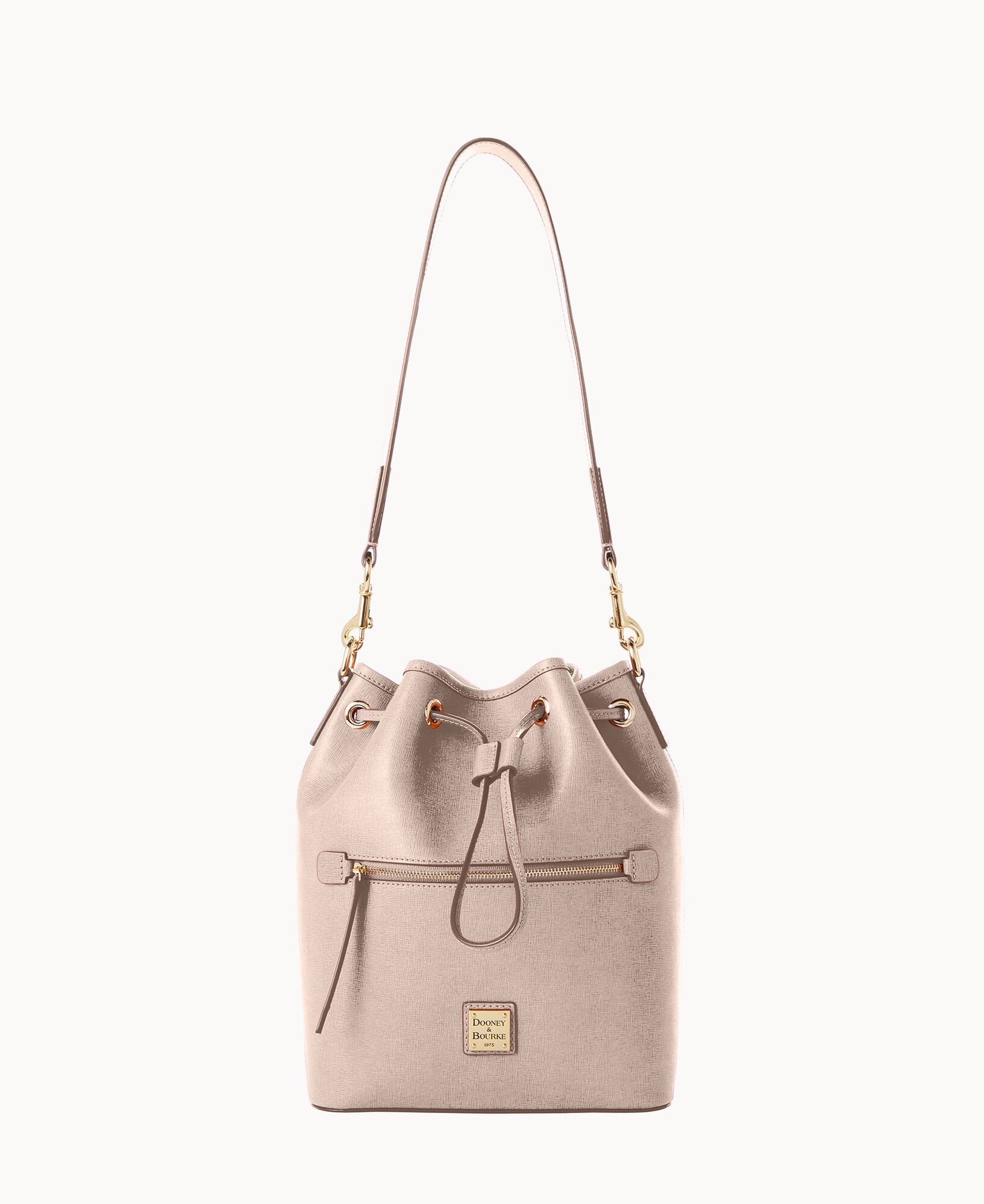 Dooney Bourke Saffiano Collection Drawstring Bucket Bag Ecru