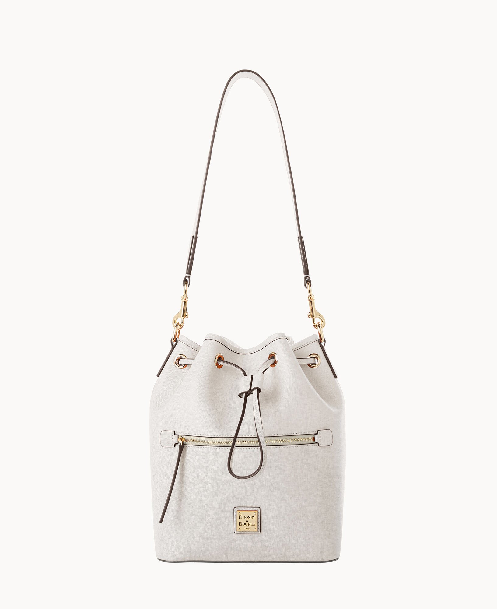 Dooney and Bourke Polyvinyl-coated Leather Saffiano Kendall Drawstring  Bucket Shoulder Bag