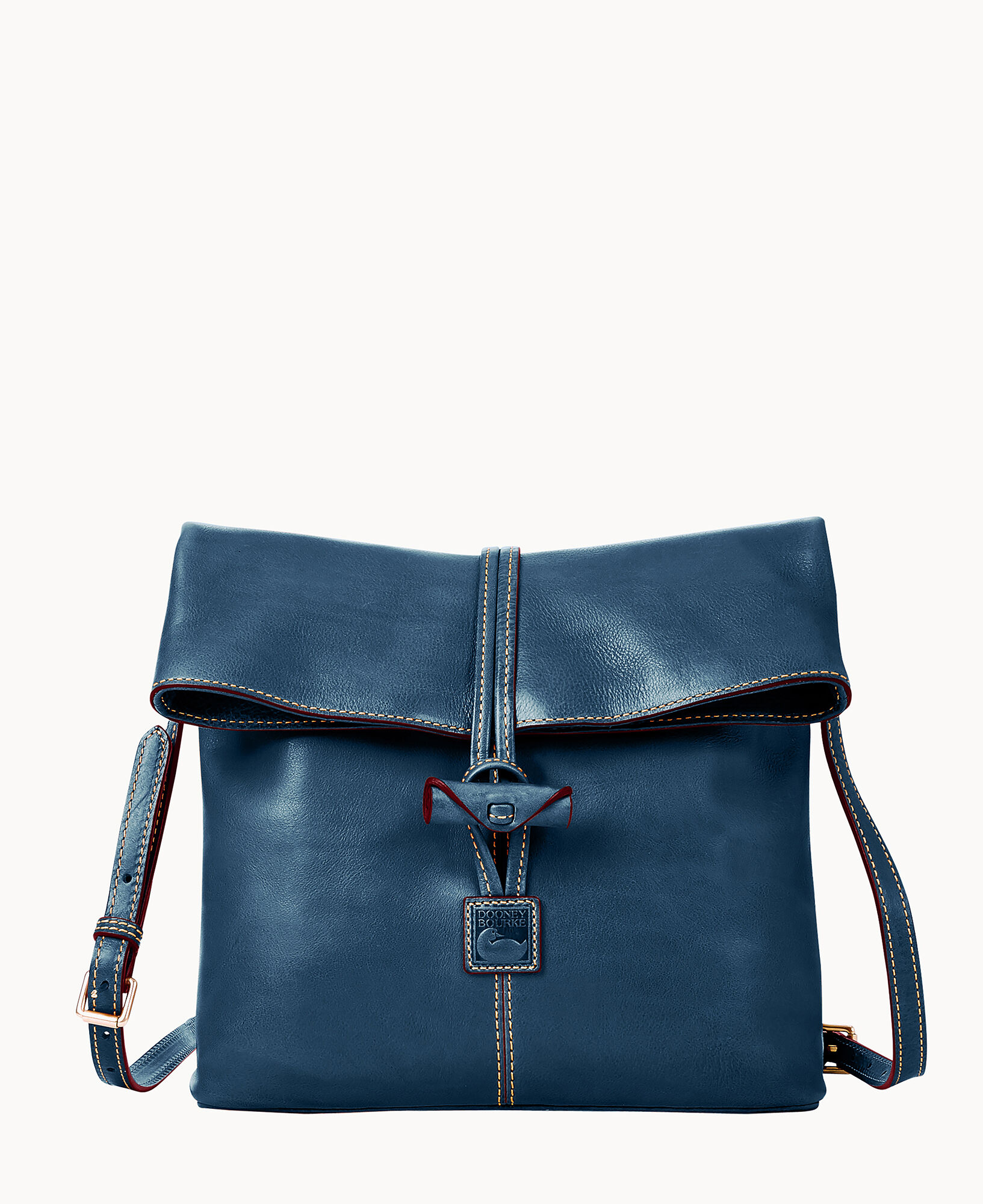 Dooney & Bourke Pebble Leather Fold Over Crossbody bag in slate blue leather