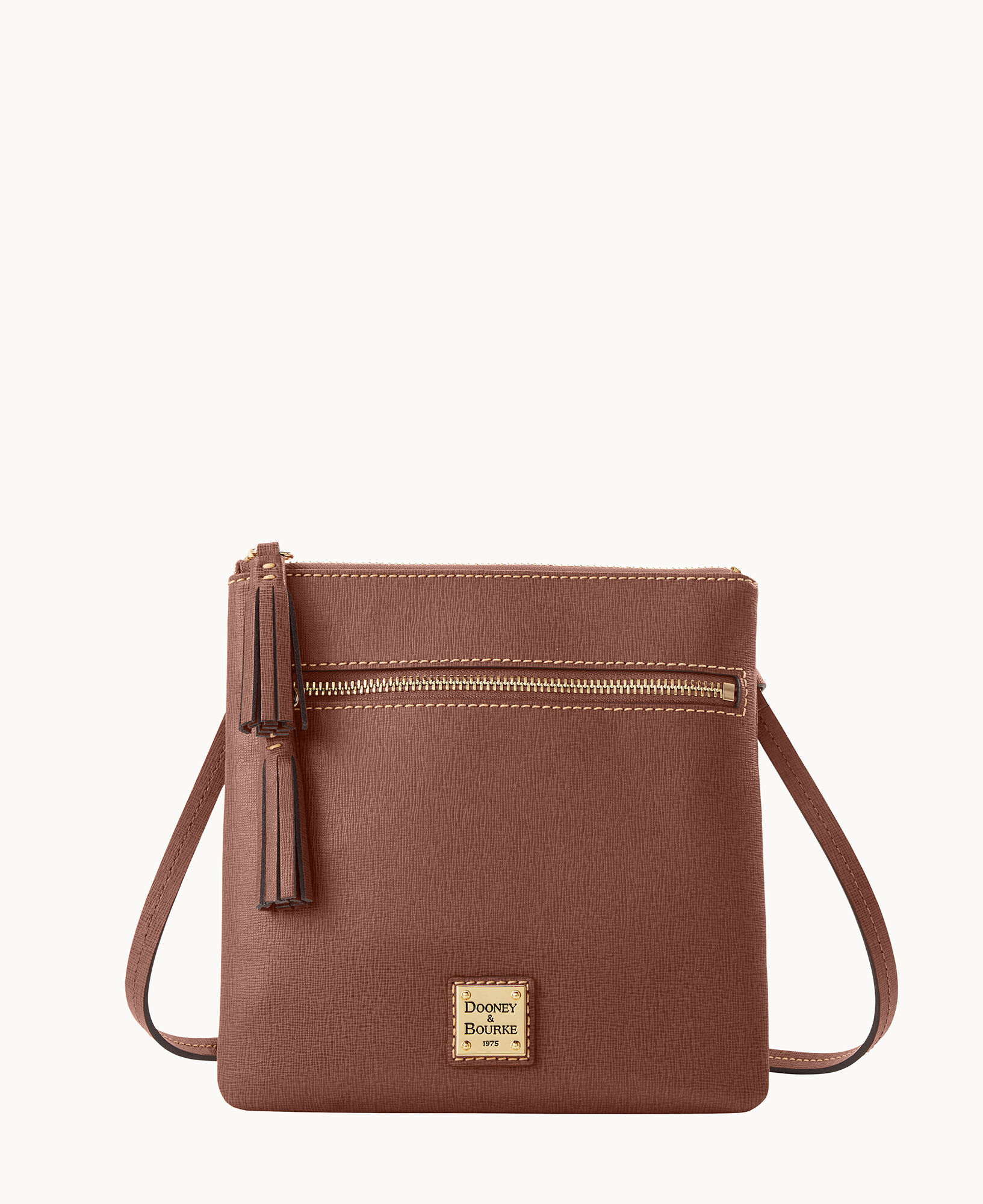 Saffiano Double Zip Tassel Crossbody