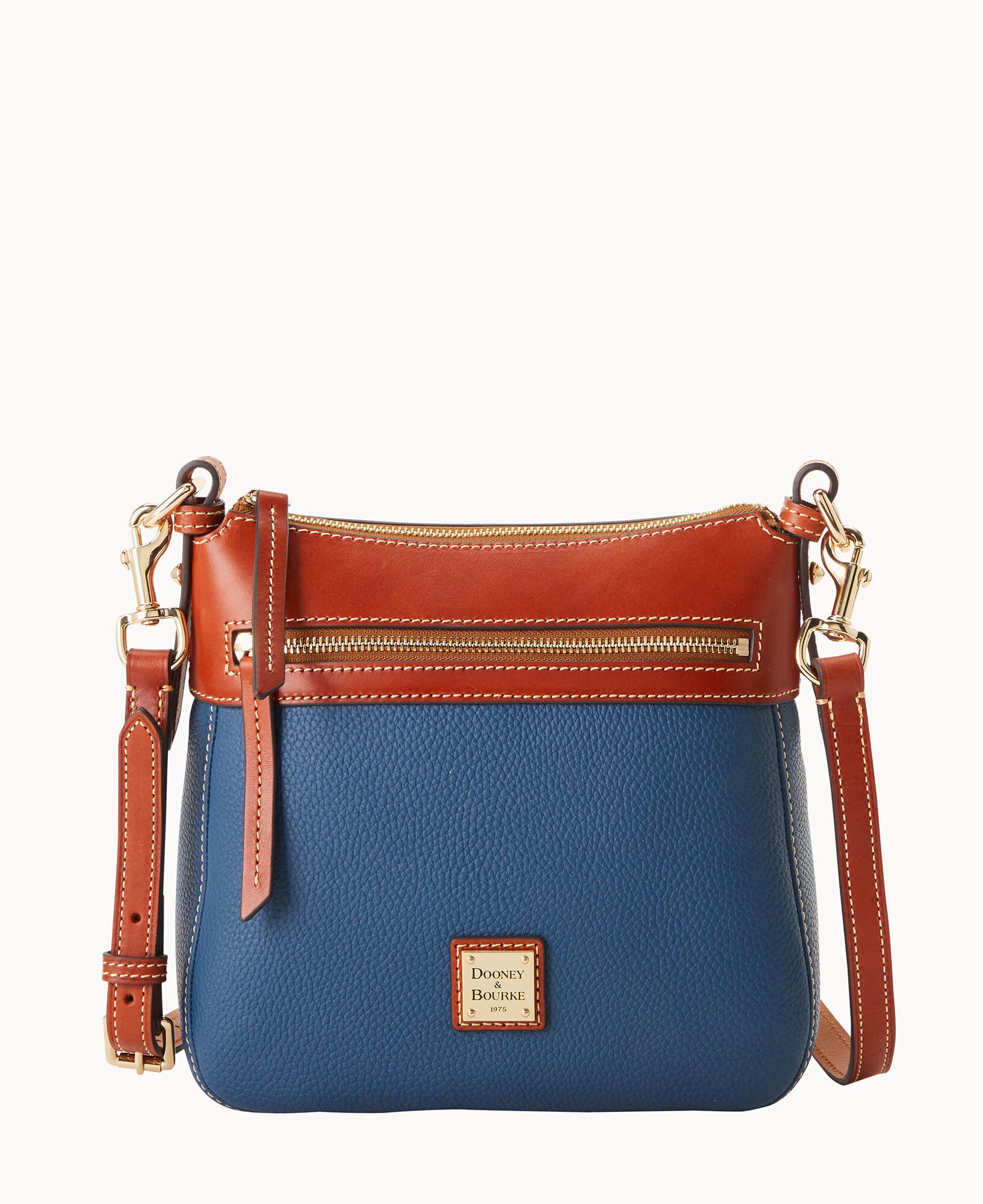 Dooney & Bourke Pebble Leather Fold Over Crossbody bag in slate blue leather