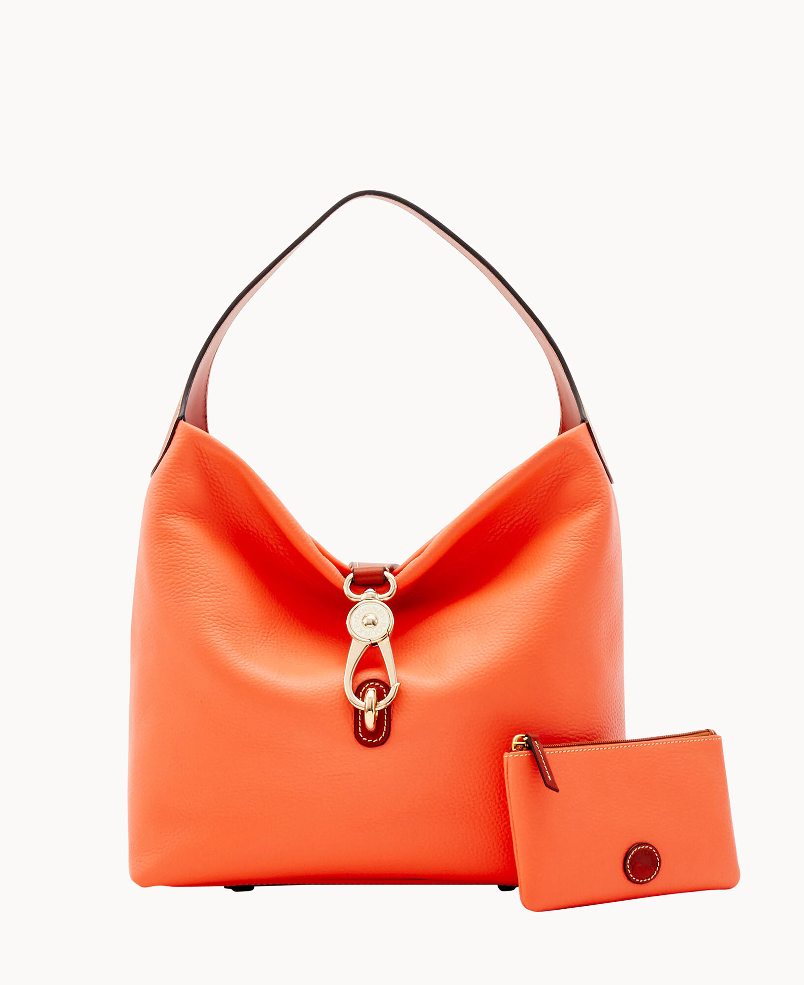 Pebble Grain Logo Lock Shoulder Bag with Pouch