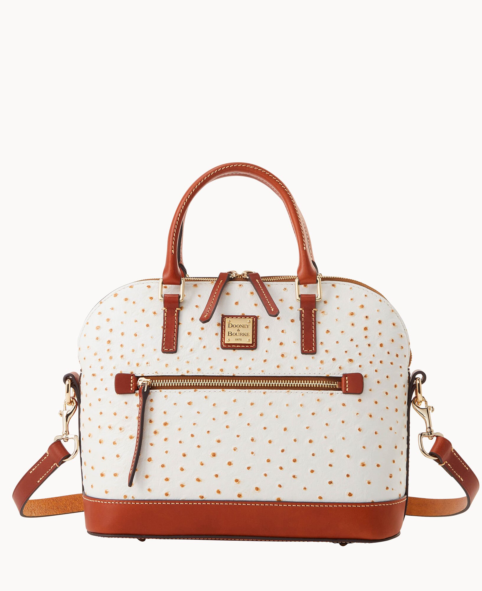 Dooney & Bourke Ostrich Embossed Leather Domed Zip Satchel Bag