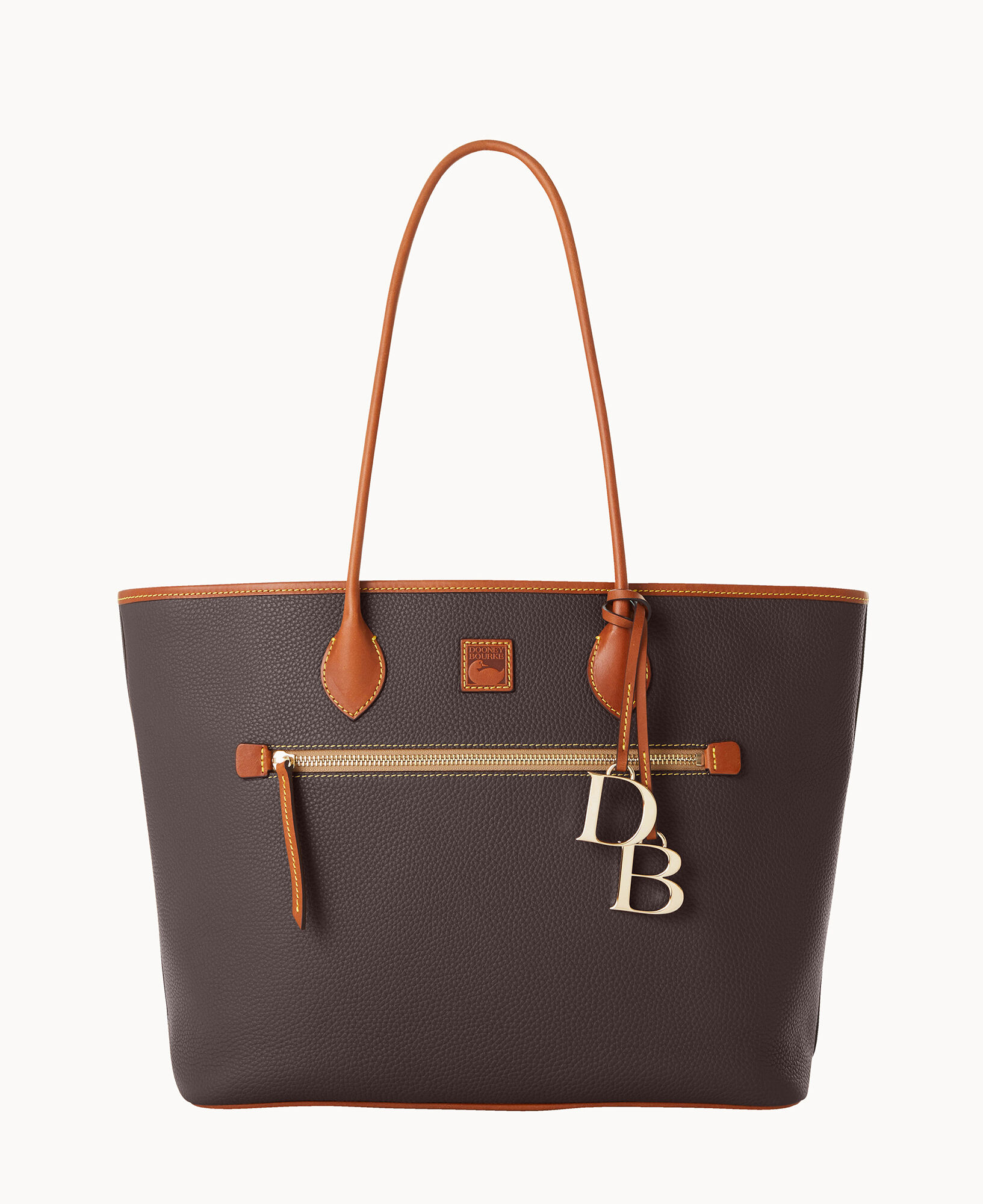 Dooney Bourke Leather/ Fabric DB Signature Logo Tote Shopper Tan Brown purse